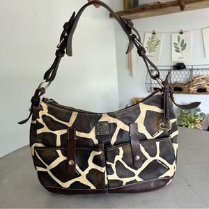 Vintage Dooney & Bourke Giraffe Print Leather Shoulder Bag Retro 80s Boho